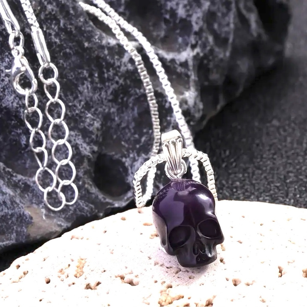 Black Sugar Skull~ Dia de Los Muertos Bones Anatomy Gothic Horror Scary Necklace - Picture 9 of 9